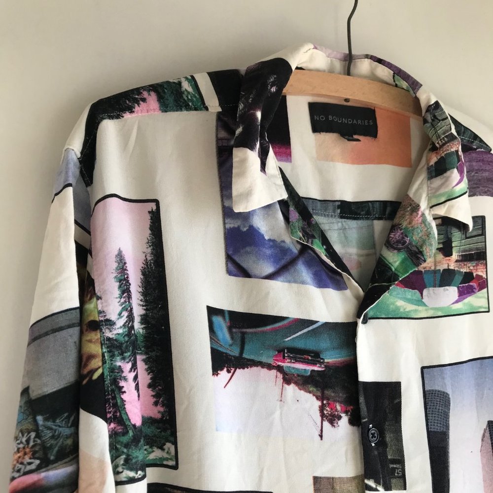 No Boundaries Photograph Photo Button Down Shirt Sz Medium